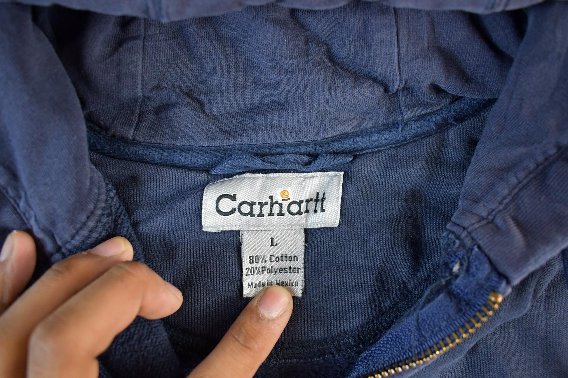 Vintage 1990s Carhartt Sun Faded Distressed Zip Up Hoodie Men's Large from propervintagecanada