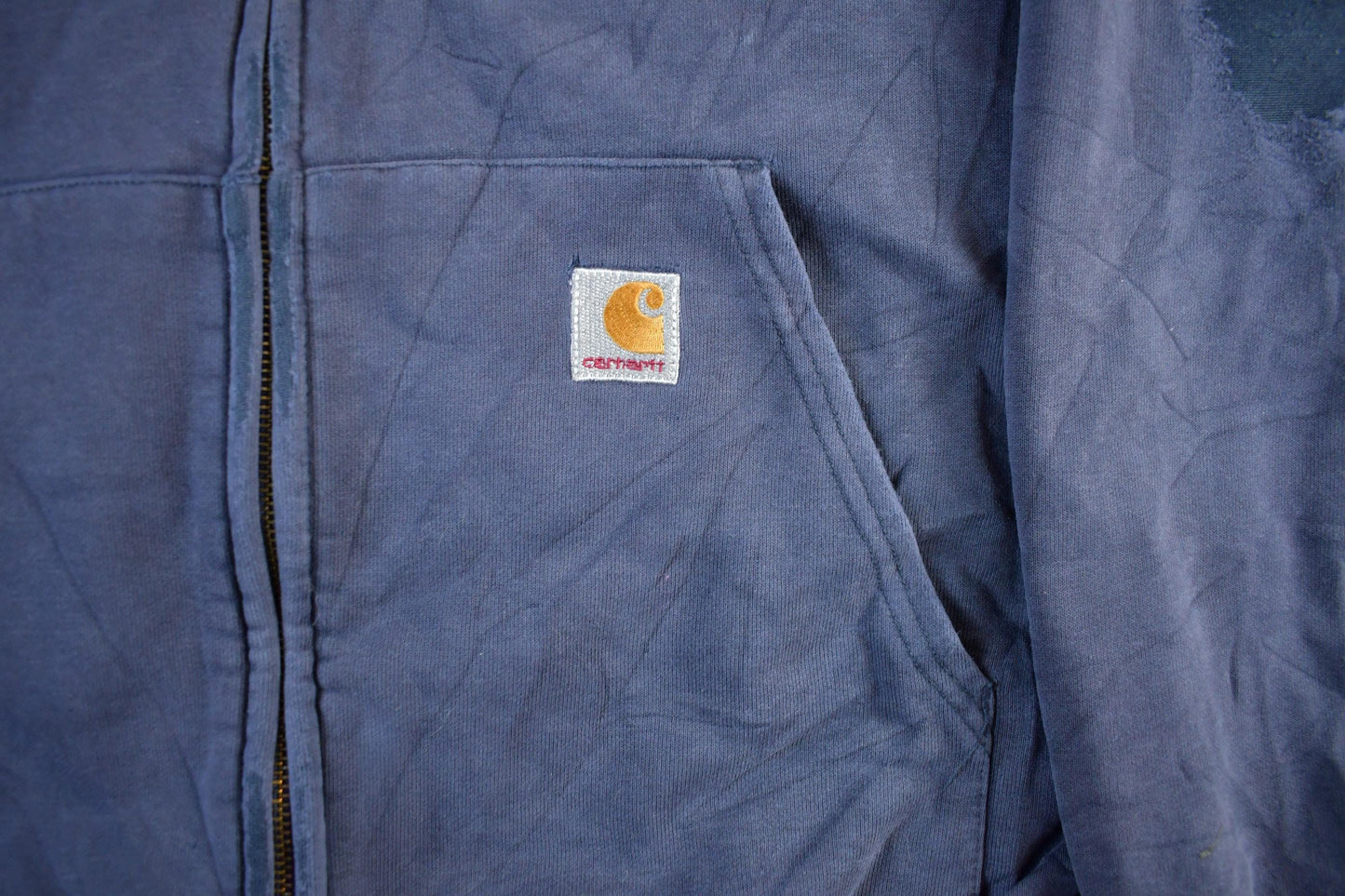 Vintage 1990s Carhartt Sun Faded Distressed Zip Up Hoodie Men's Large from propervintagecanada