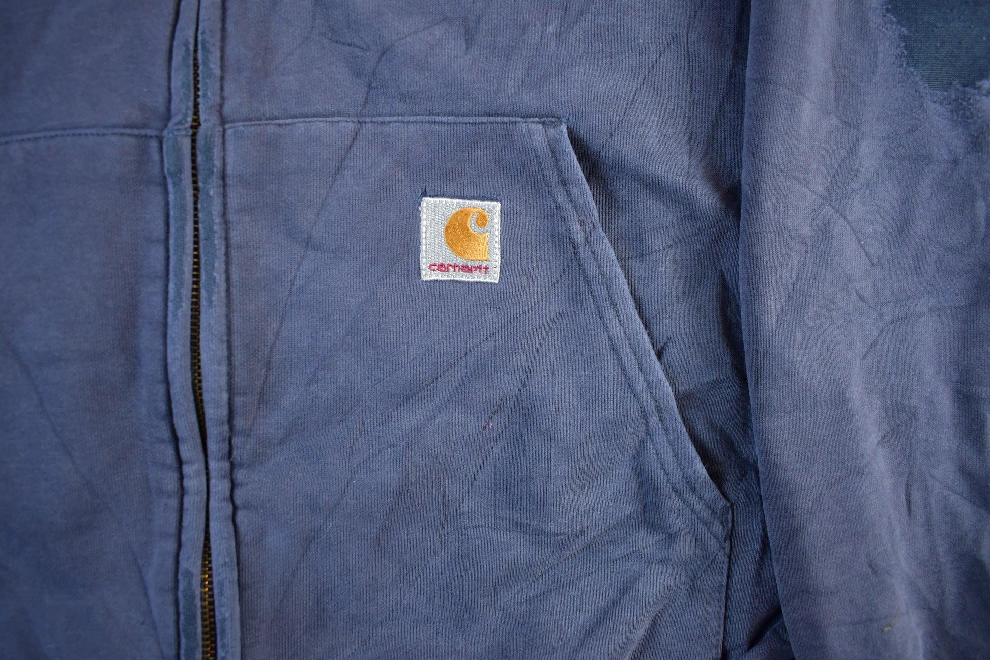 Vintage 1990s Carhartt Sun Faded Distressed Zip Up Hoodie Men's Large from propervintagecanada