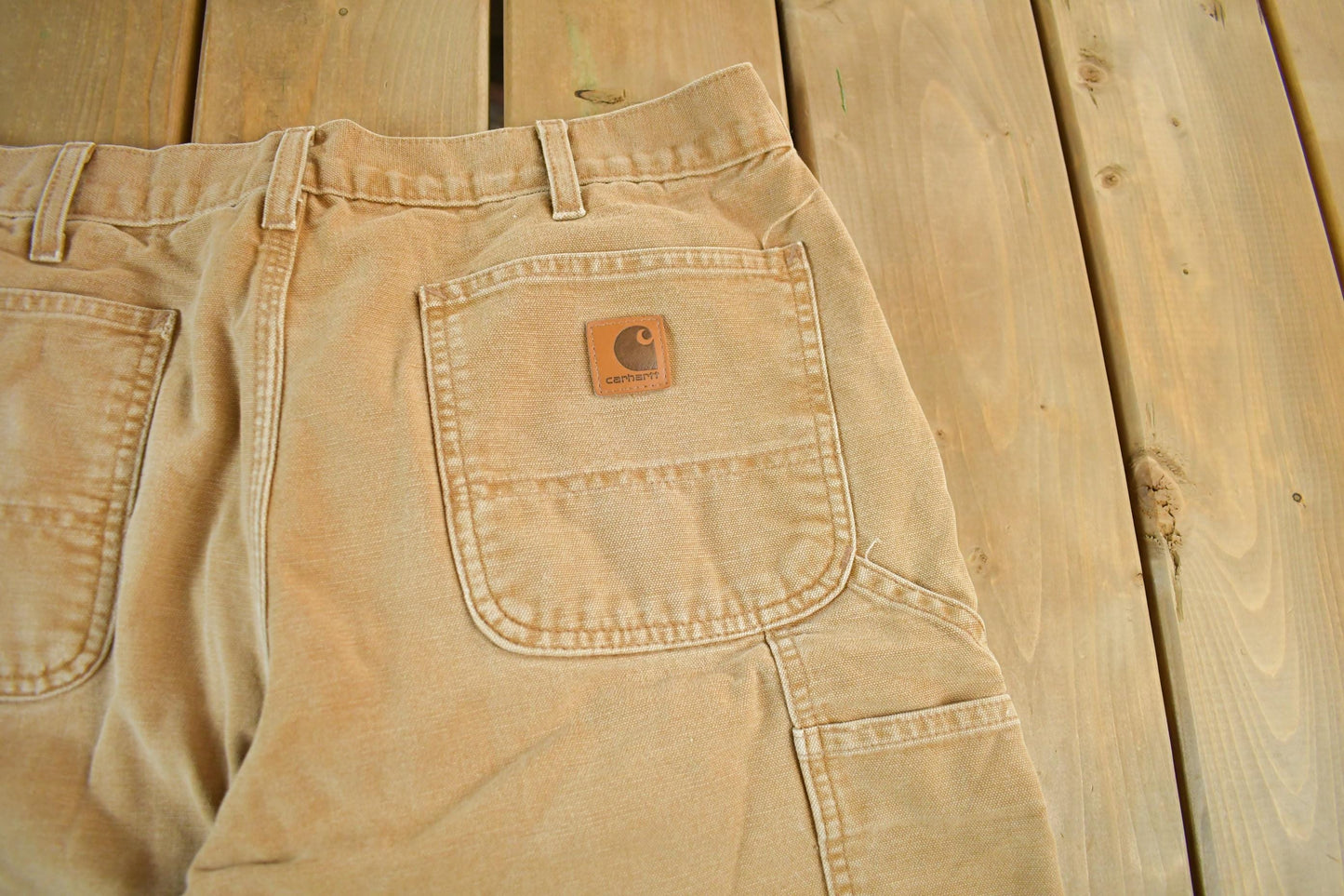 Vintage 1990s Carhartt Tan Canvas Blanket Lined Work Pants Men's Medium 34 x 30 from propervintagecanada