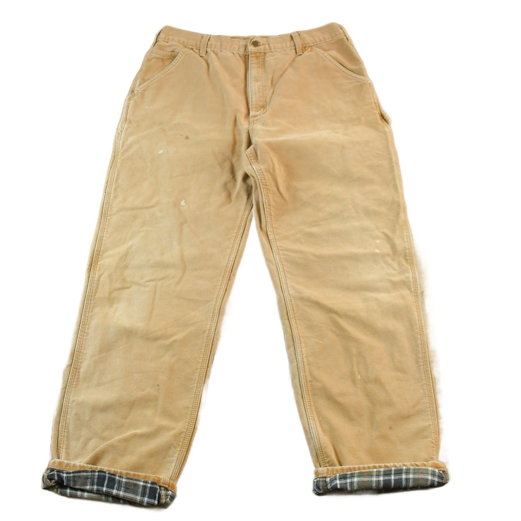Vintage 1990s Carhartt Tan Canvas Blanket Lined Work Pants Men's Medium 34 x 30 from propervintagecanada