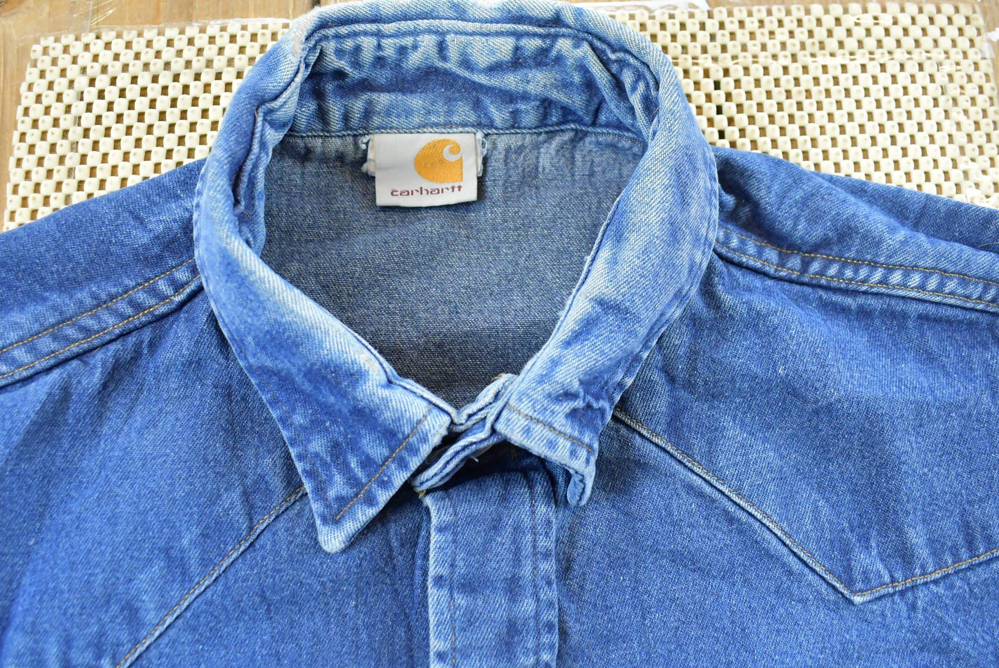 Vintage 1990s Carhartt Western Work Button Up Shirt Mens L from propervintagecanada