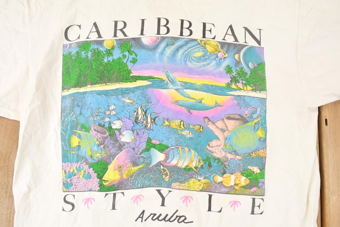Vintage 1990s Caribbean Style Aruba Souvenir Travel T-Shirt Men's M from propervintagecanada