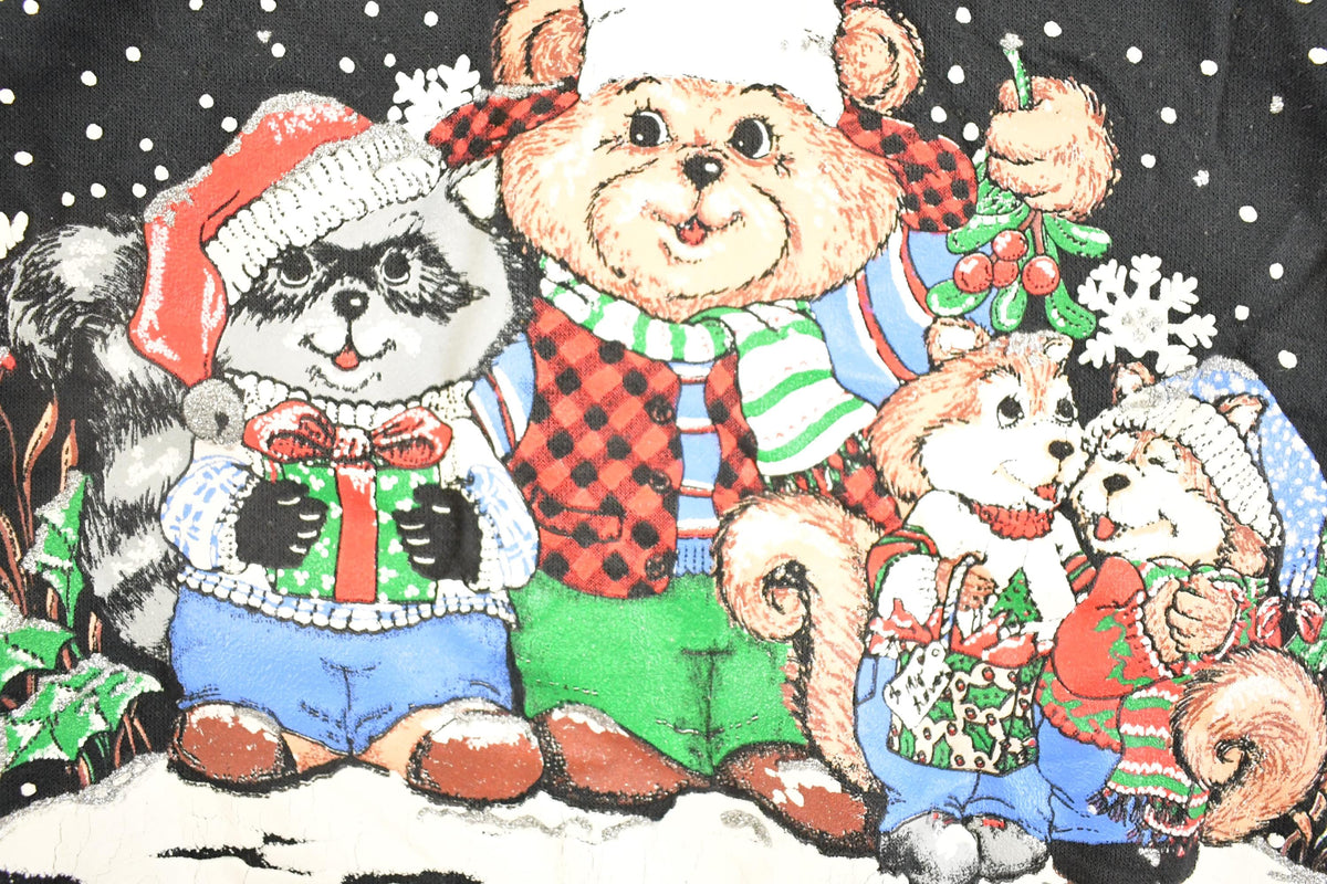 Vintage 1990s Caroling Cute Animals Souvenir Christmas Double Collar Crew Neck Sweatshirt Women's XXL from propervintagecanada