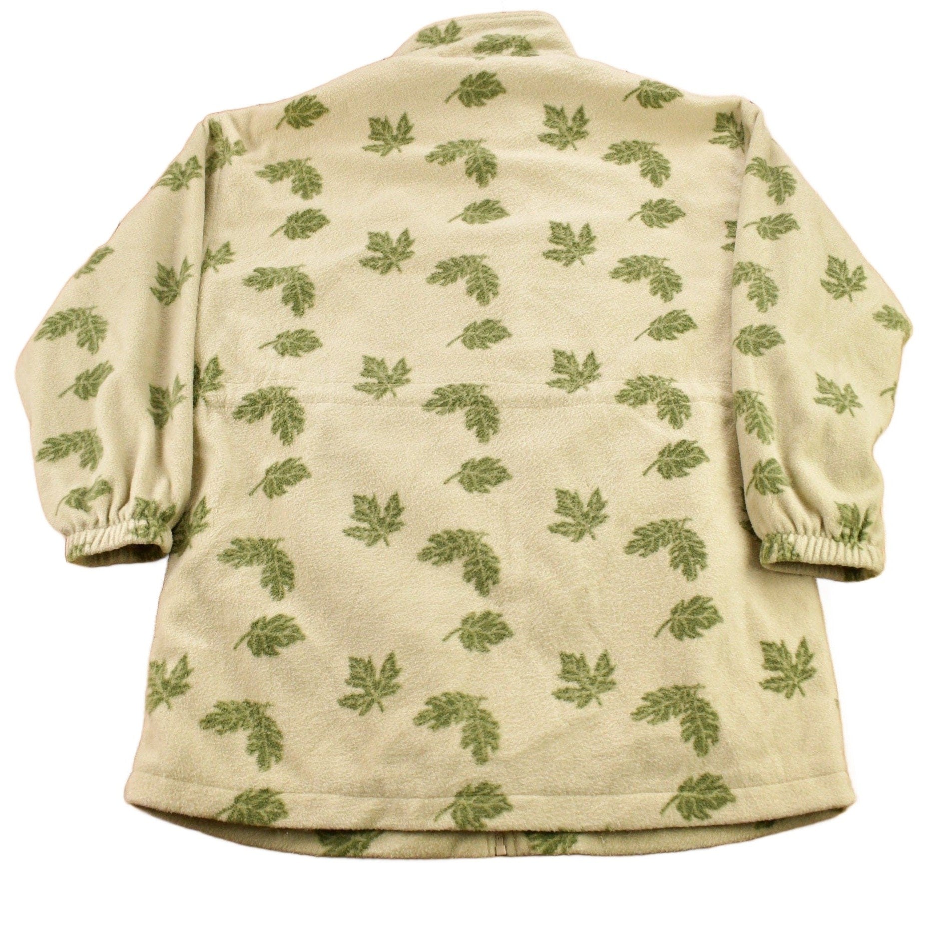 Vintage 1990s Carroll Reed Leaves Theme All Over Print Fleece Sweater Men's Large from propervintagecanada