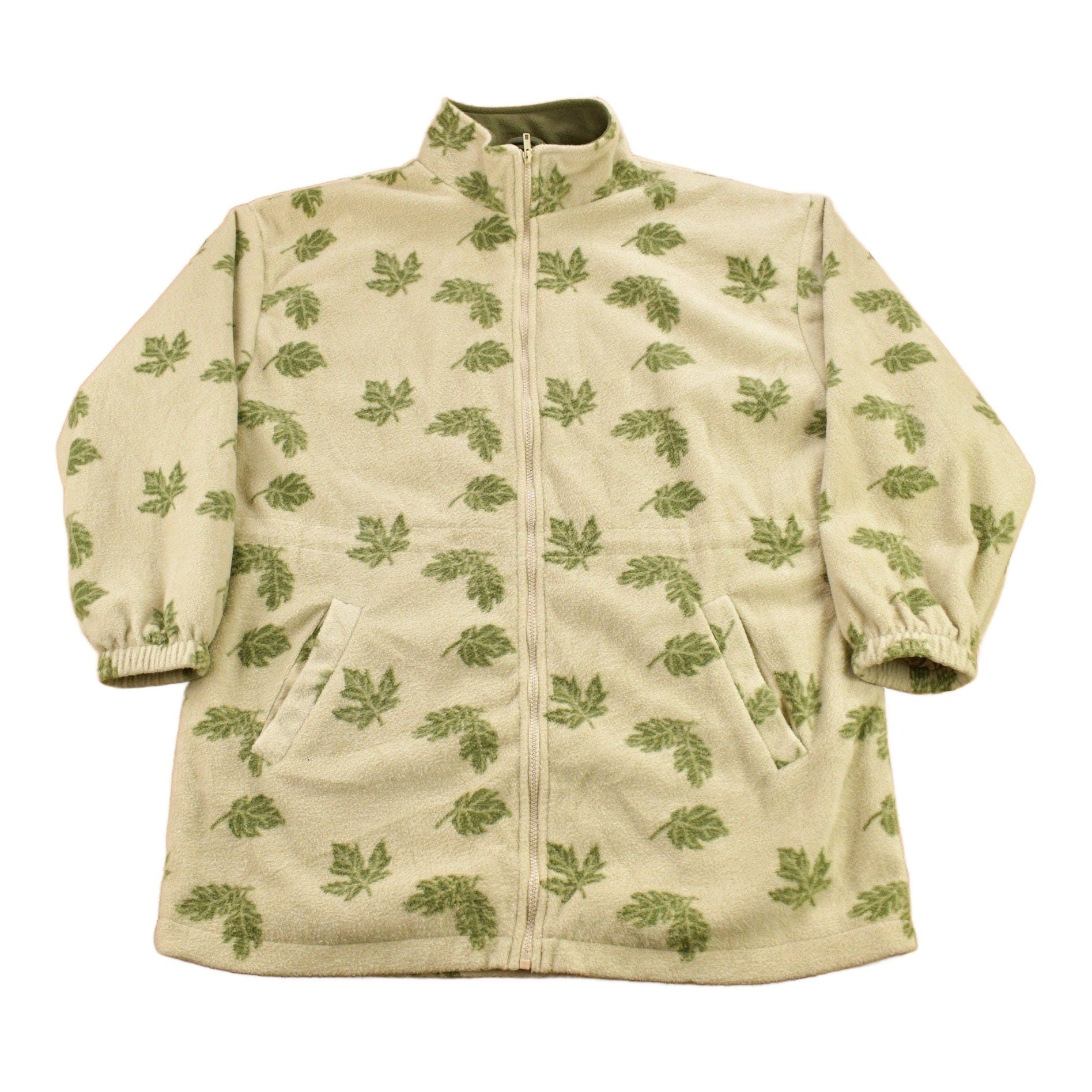 Vintage 1990s Carroll Reed Leaves Theme All Over Print Fleece Sweater Men's Large from propervintagecanada