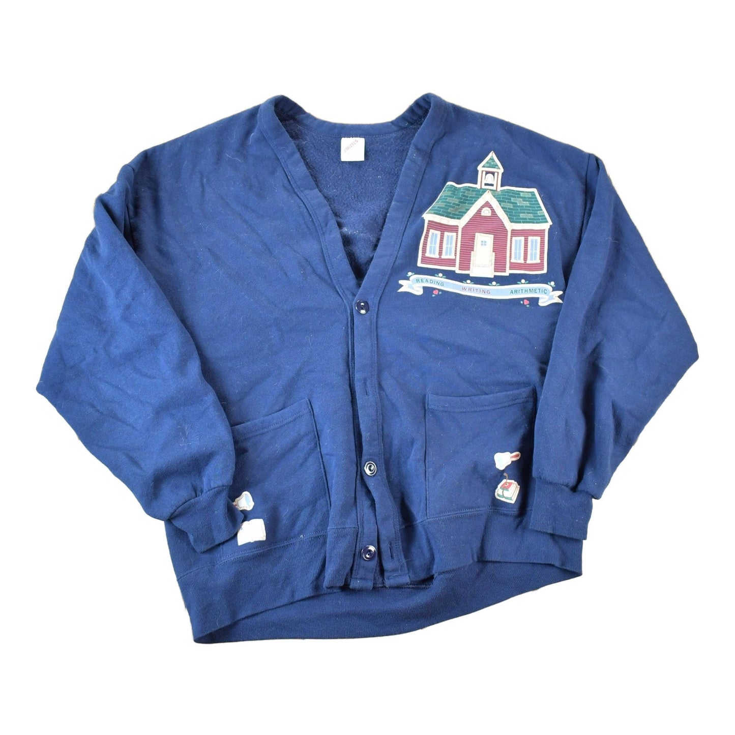 Vintage 1990s Cartoon Schoolhouse Cardigan Sweatshirt Mens L from propervintagecanada