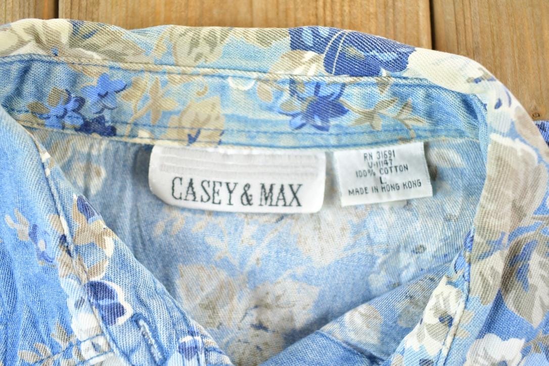 Vintage 1990s Casey And Max Denim AOP Floral Button Up Shirt Womens L from propervintagecanada