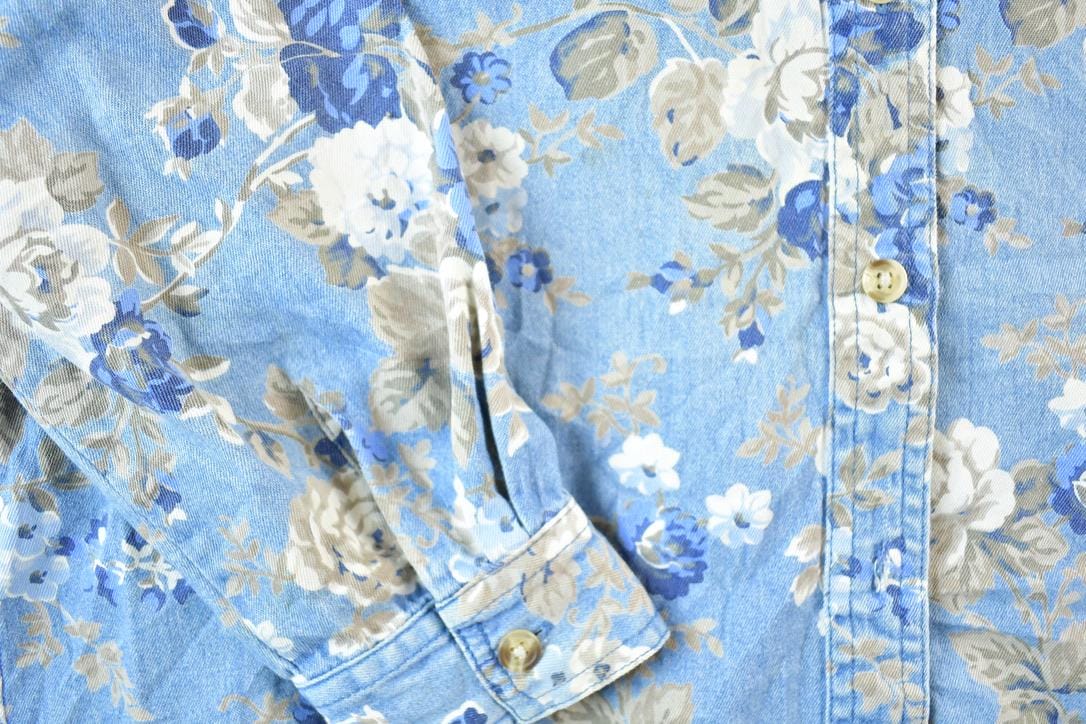 Vintage 1990s Casey And Max Denim AOP Floral Button Up Shirt Womens L from propervintagecanada
