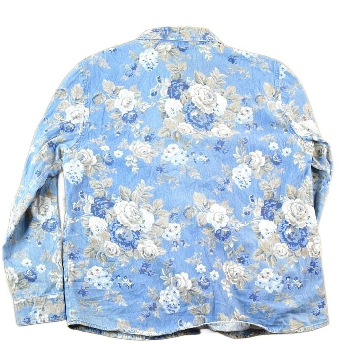 Vintage 1990s Casey And Max Denim AOP Floral Button Up Shirt Womens L from propervintagecanada