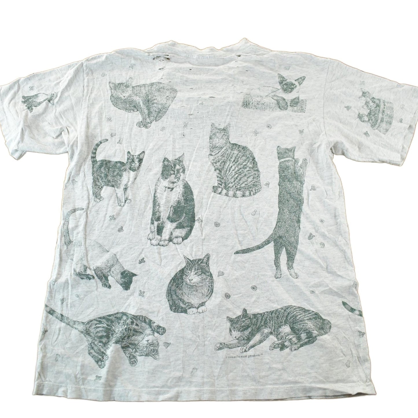 Vintage 1990s Cat Distressed T-Shirt Men's L from propervintagecanada
