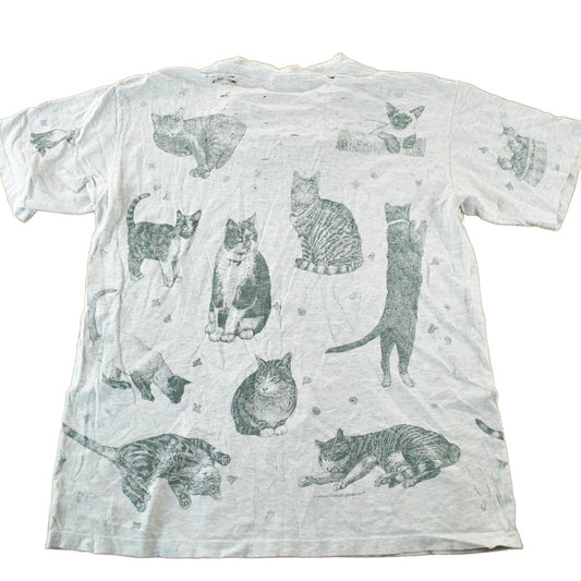 Vintage 1990s Cat Distressed T-Shirt Men's L from propervintagecanada