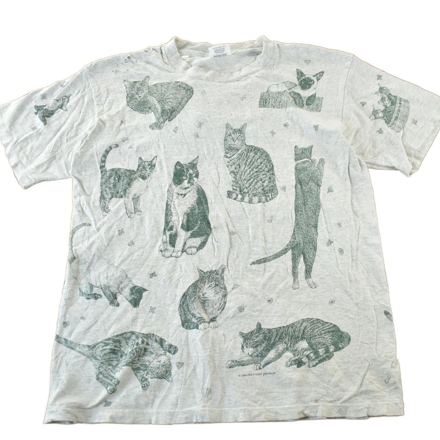 Vintage 1990s Cat Distressed T-Shirt Men's L from propervintagecanada