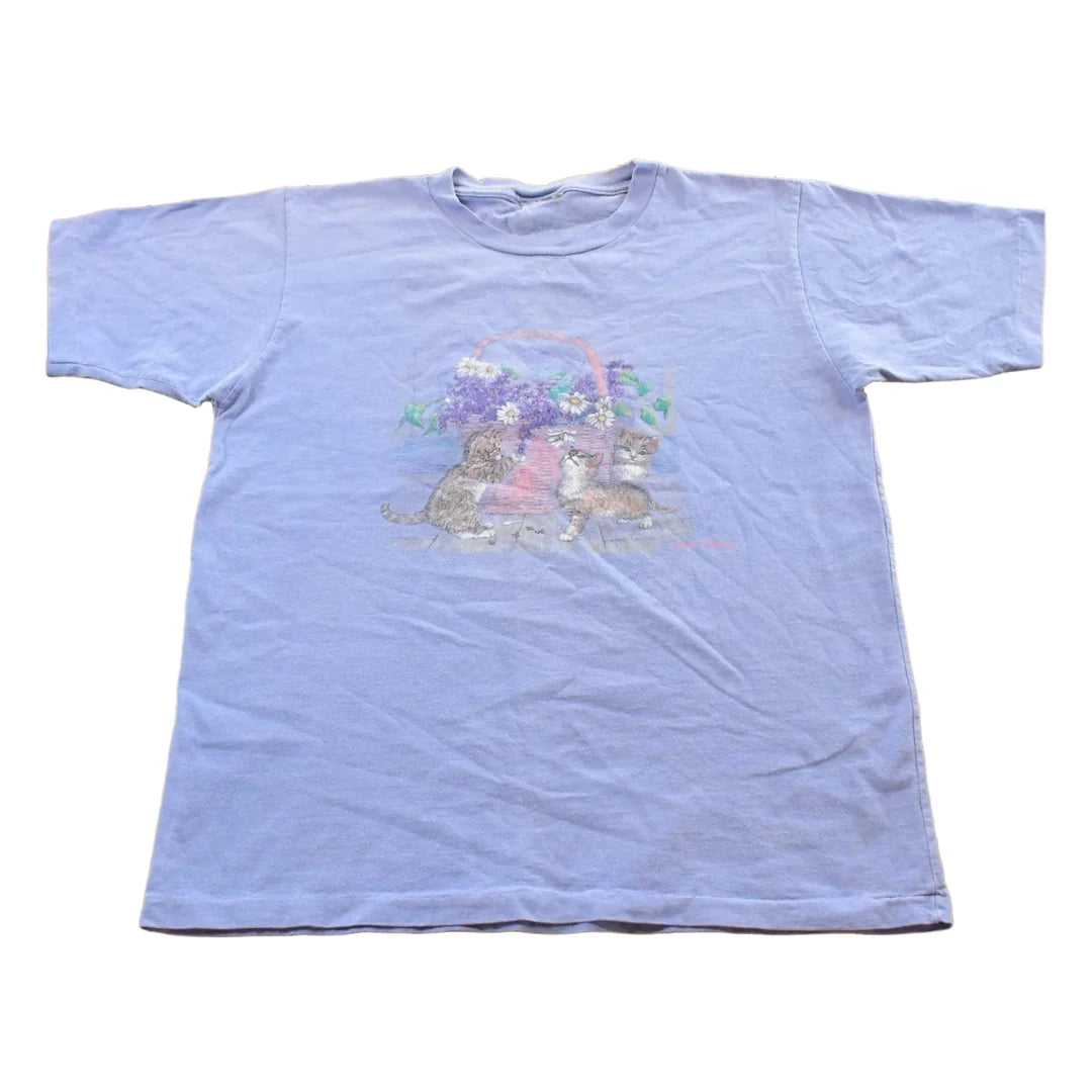Vintage 1990s Cats Floral T-Shirt Men's L from propervintagecanada