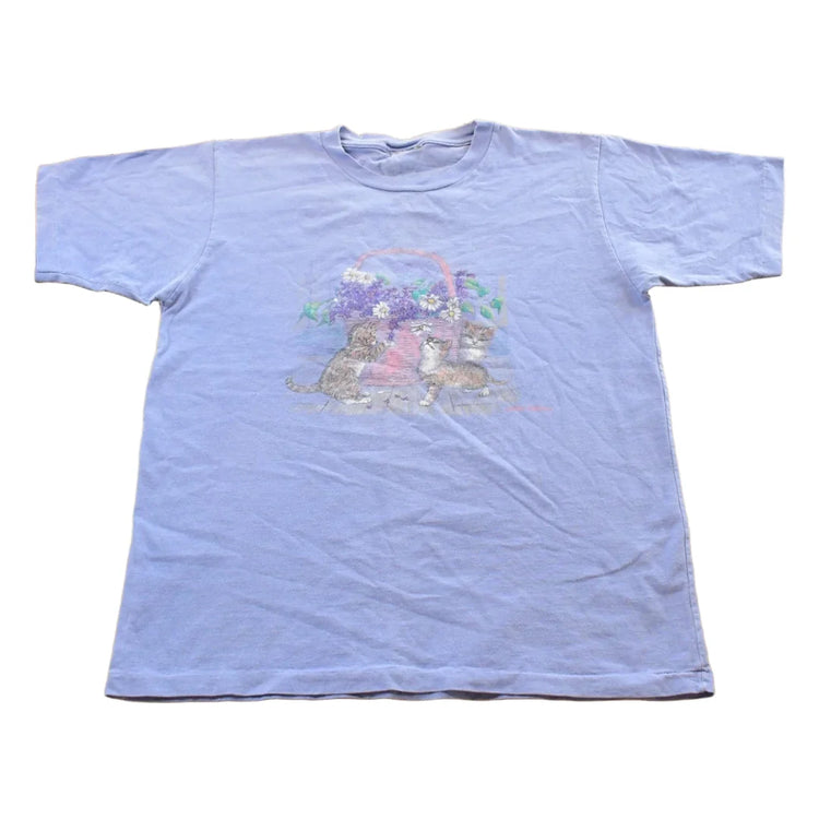 Vintage 1990s Cats Floral T-Shirt Men's L from propervintagecanada