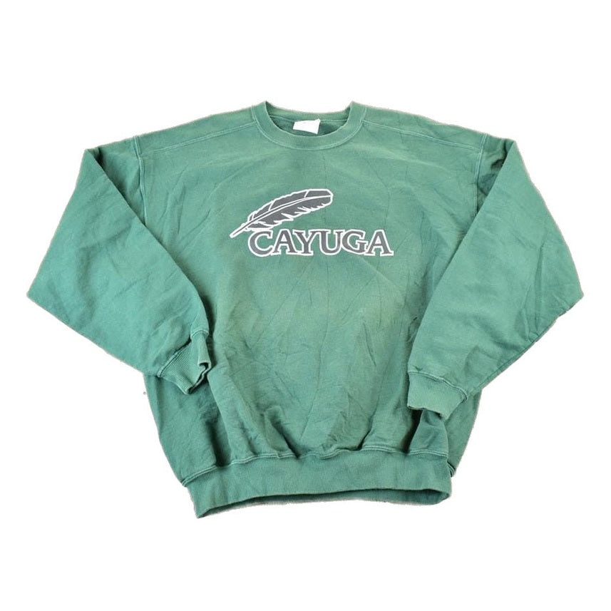 Vintage 1990s Cayuga Feather Logo Souvenir Heavyweight Crewneck Sweatshirt Men's XL from propervintagecanada