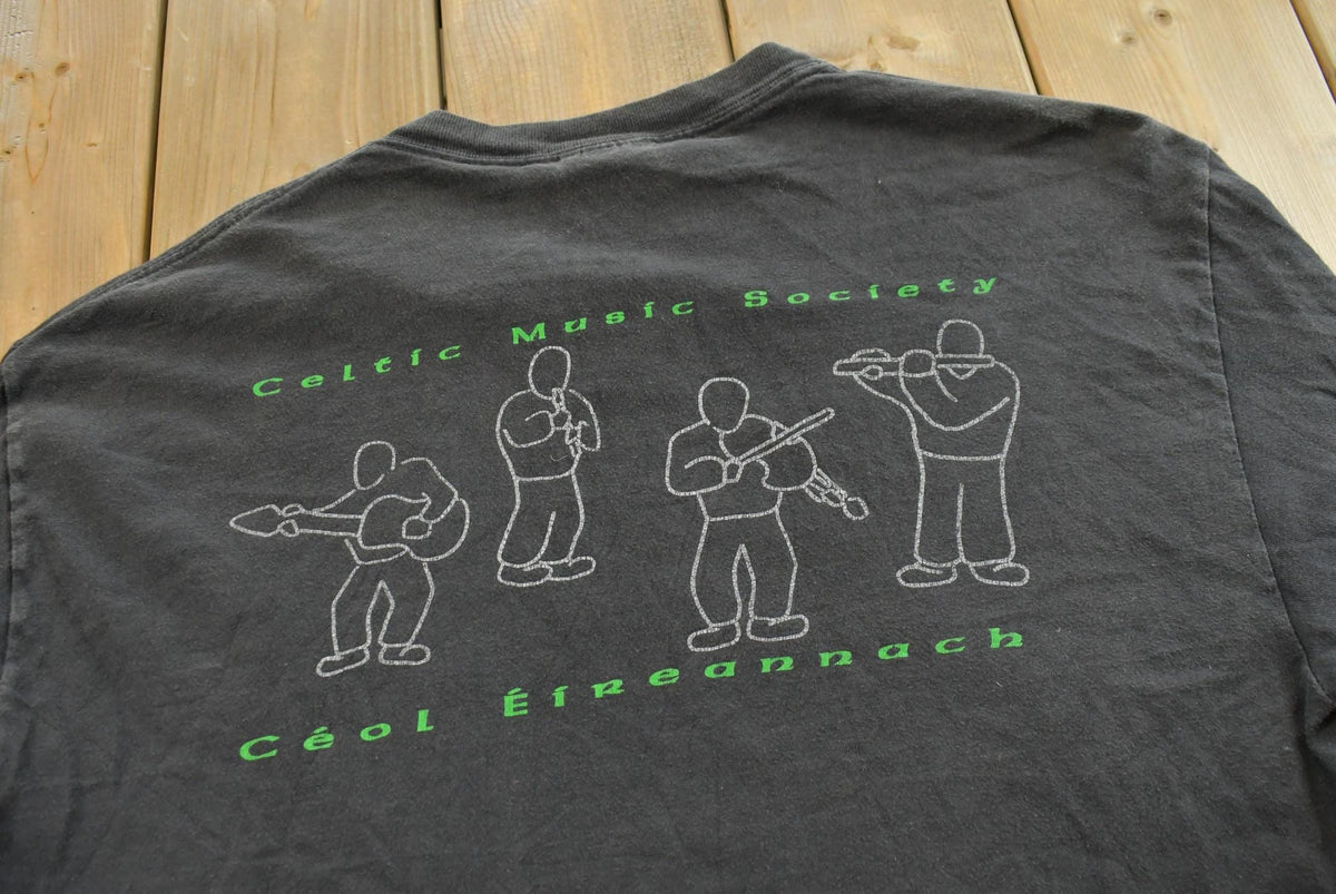 Vintage 1990s Celtic Music Society Long Sleeve Graphic T Shirt Mens L from propervintagecanada