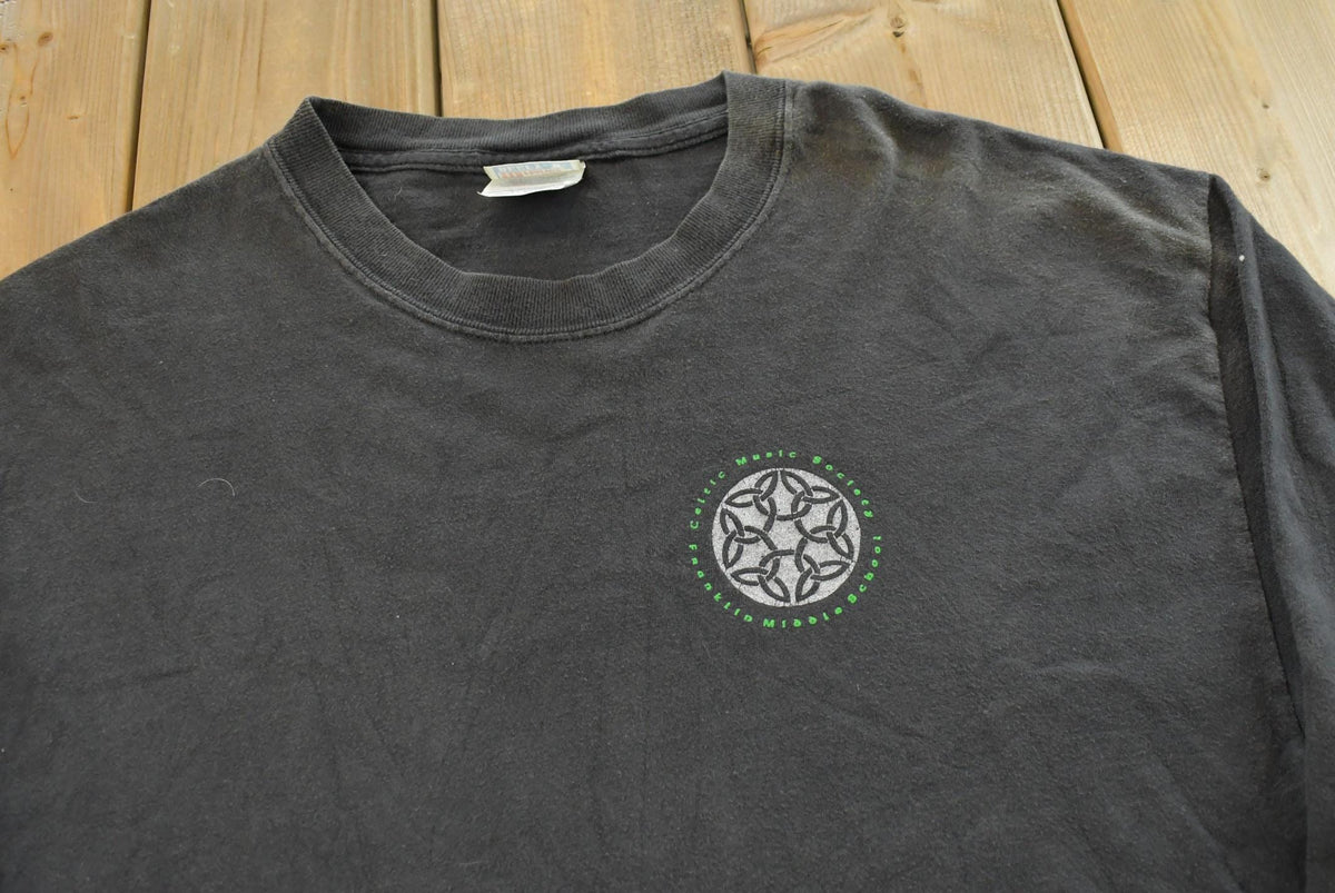 Vintage 1990s Celtic Music Society Long Sleeve Graphic T Shirt Mens L from propervintagecanada