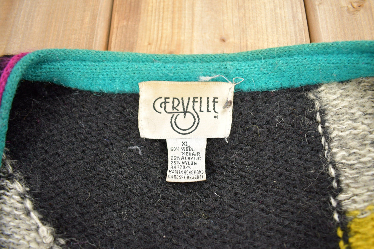 Vintage 1990s Cervelle Abstract Pattern Knit Cardigan Sweater Men's XL from propervintagecanada