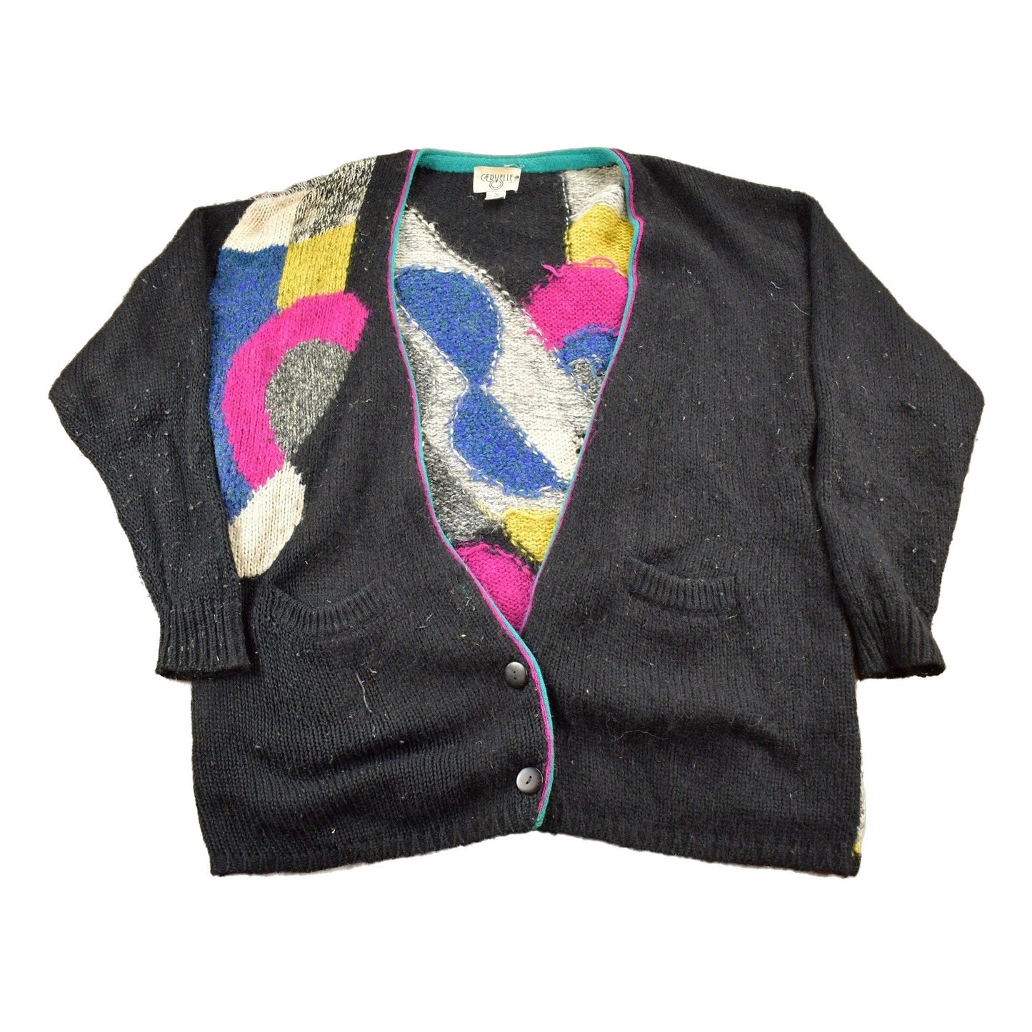 Vintage 1990s Cervelle Abstract Pattern Knit Cardigan Sweater Men's XL from propervintagecanada