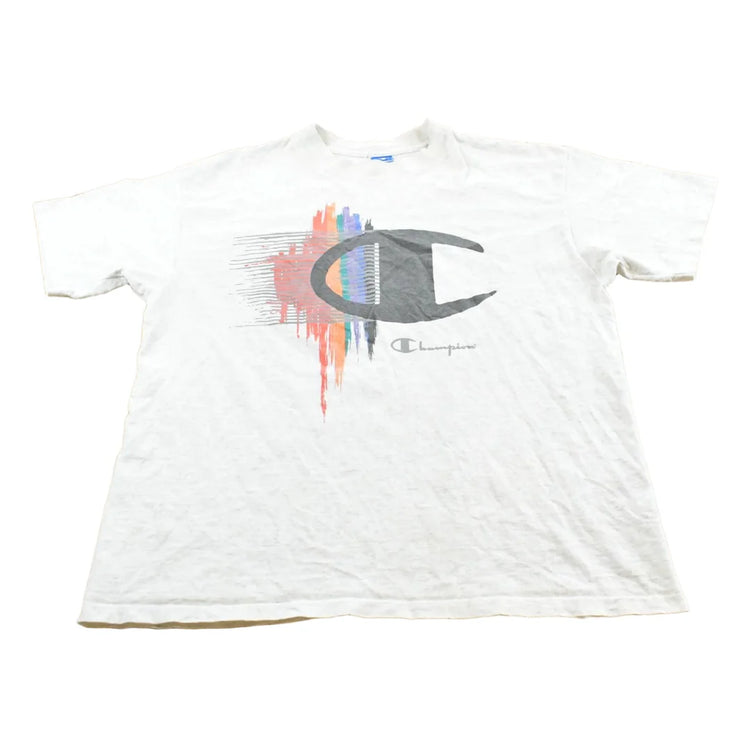 Vintage 1990s Champion Big Logo Spellout Graphic T-Shirt Men's L from propervintagecanada