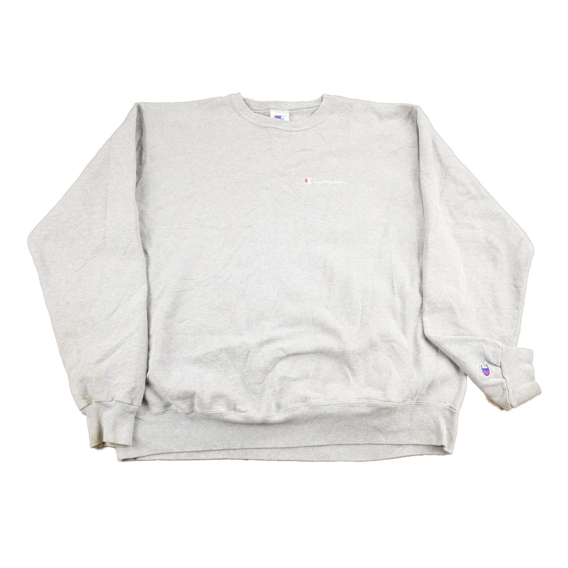 Vintage 1990s Champion Blank Grey Crewneck Sweatshirt Men's 2XL from propervintagecanada
