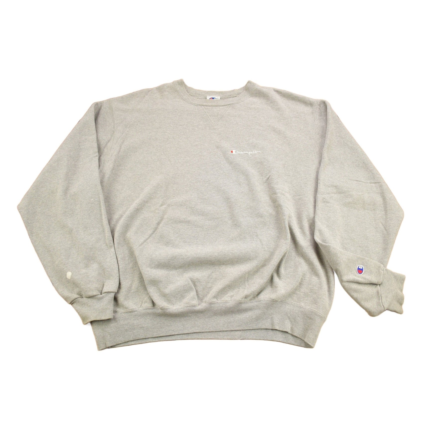 Vintage 1990s Champion Blank Grey Crewneck Sweatshirt Men's XL from propervintagecanada