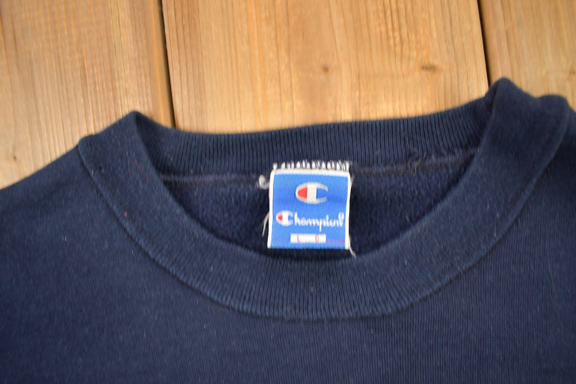 Vintage 1990s Champion Blank Navy Crewneck Sweatshirt Men's Large from propervintagecanada