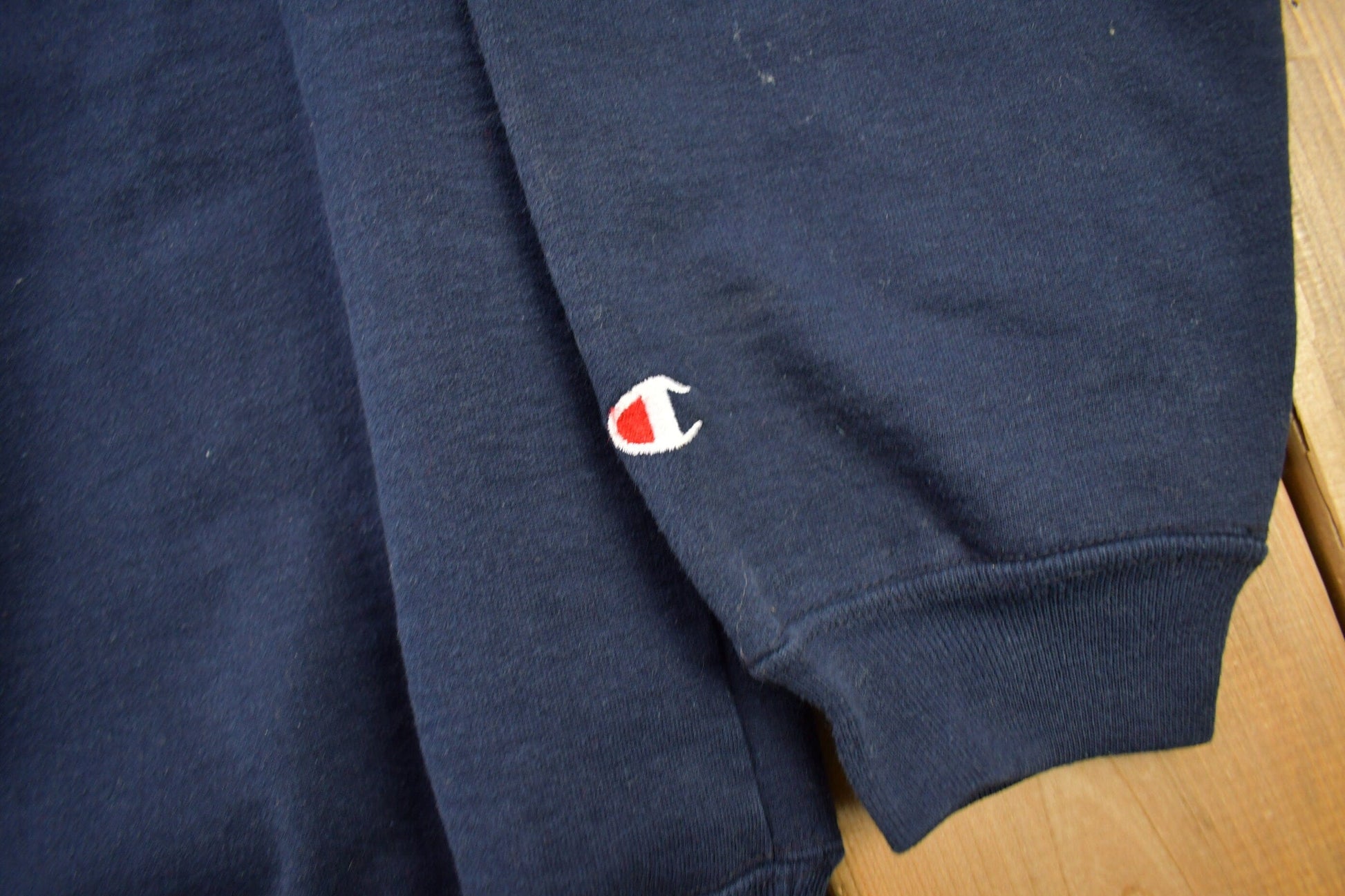 Vintage 1990s Champion Blank Navy Crewneck Sweatshirt Men's Large from propervintagecanada