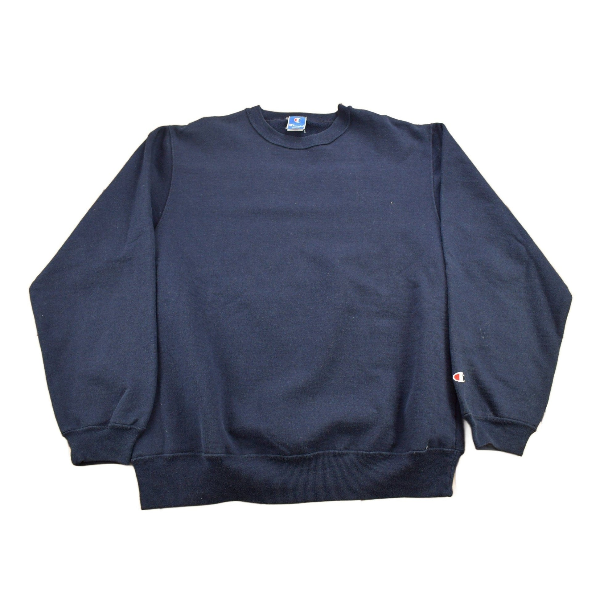 Vintage 1990s Champion Blank Navy Crewneck Sweatshirt Men's Large from propervintagecanada