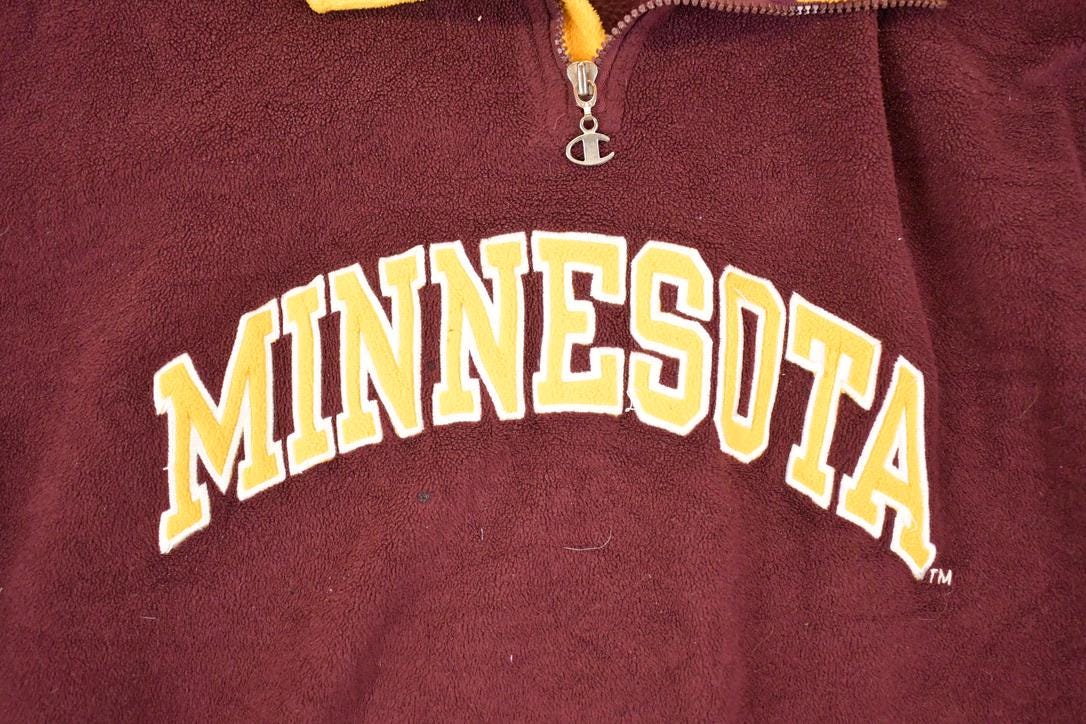 Vintage 1990s Champion Minnesota Quarter Zip Fleece Collegiate Sweater Men's XL / 90s Winter Sweatshirt / Sportswear Warm Up from propervintagecanada