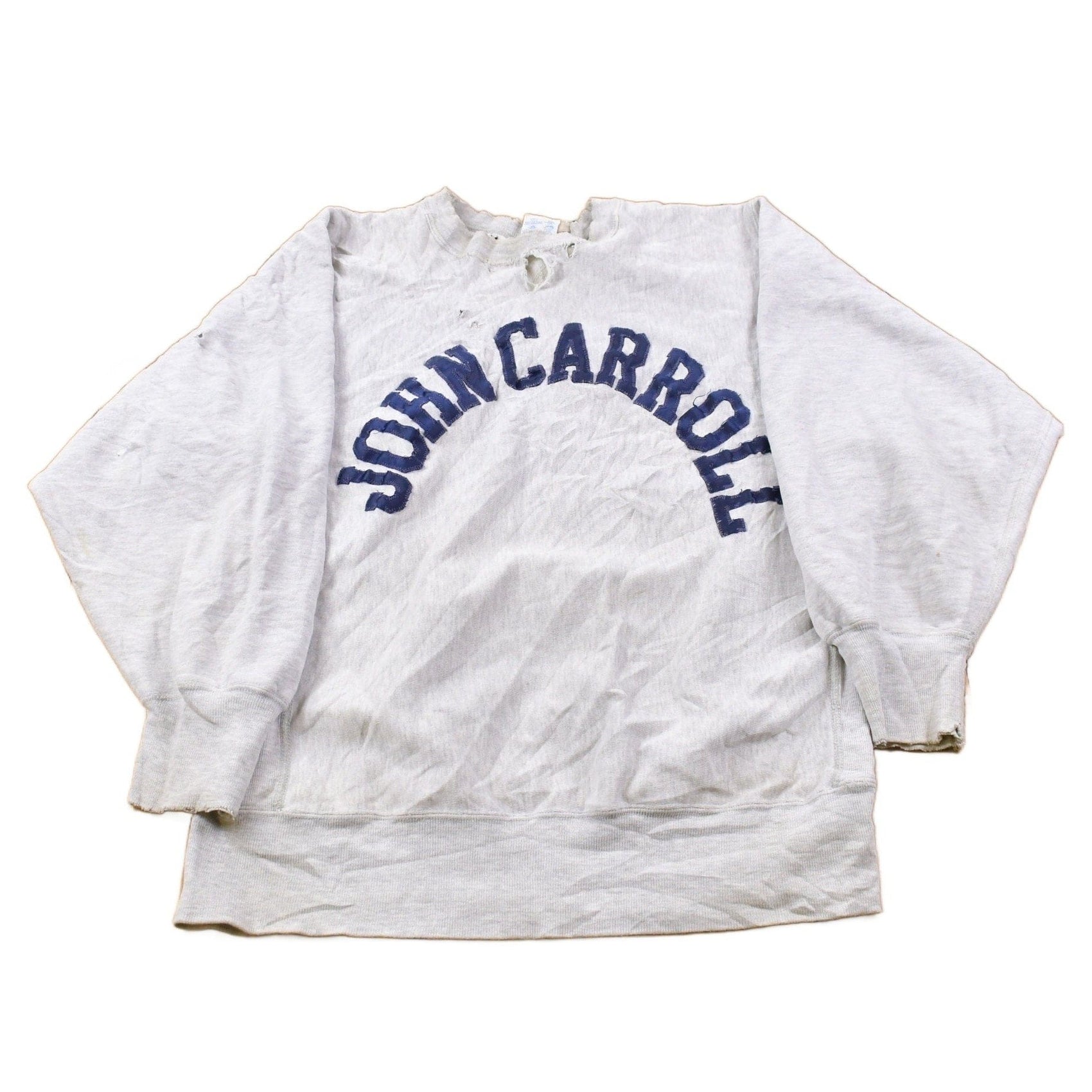 Vintage 1990s Champion Reverse Weave Distressed John Carroll Sweatshirt Men's Large from propervintagecanada