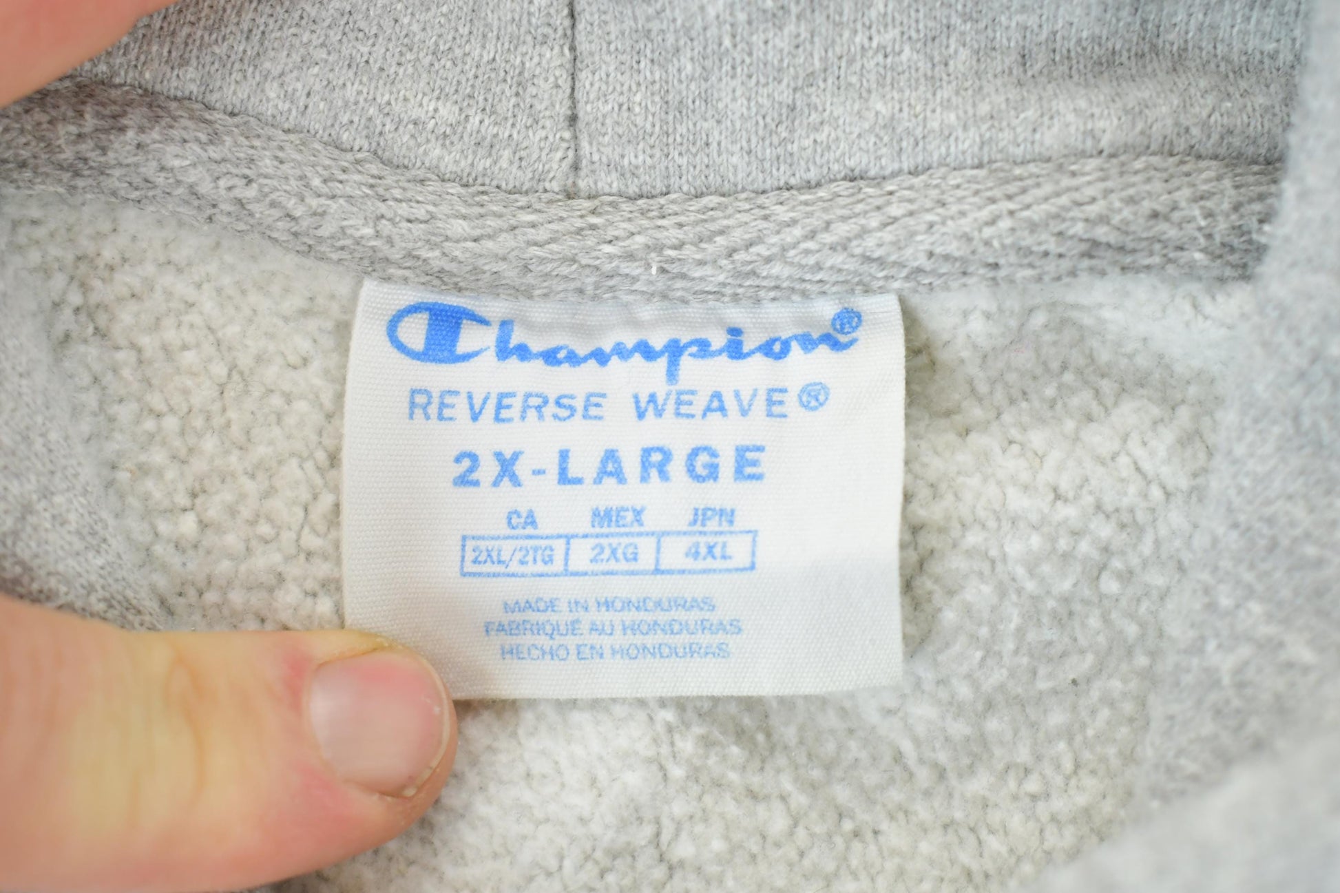 Vintage 1990s Champion Reverse Weave Heather Grey Hoodie Sweatshirt Men's 2XL from propervintagecanada