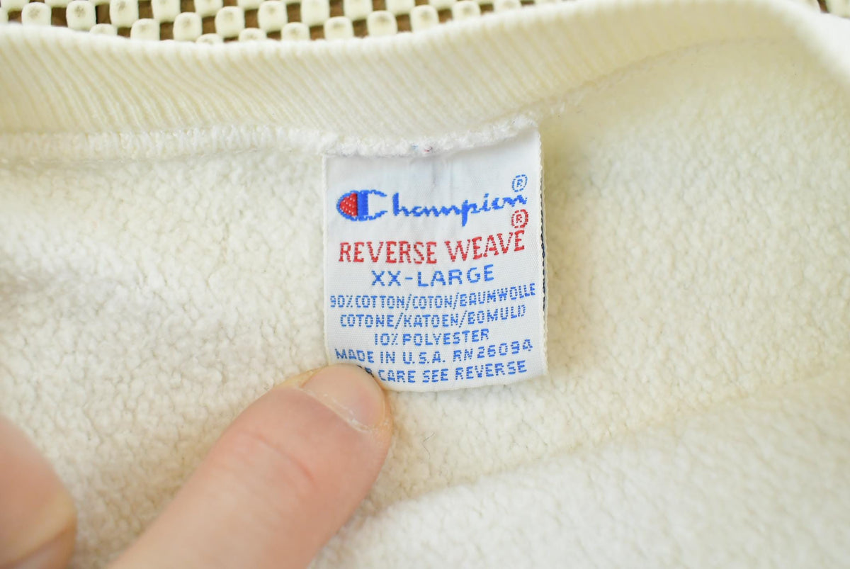 Vintage 1990s Champion Reverse Weave Logo Spellout Crewneck Sweater Men's L from propervintagecanada