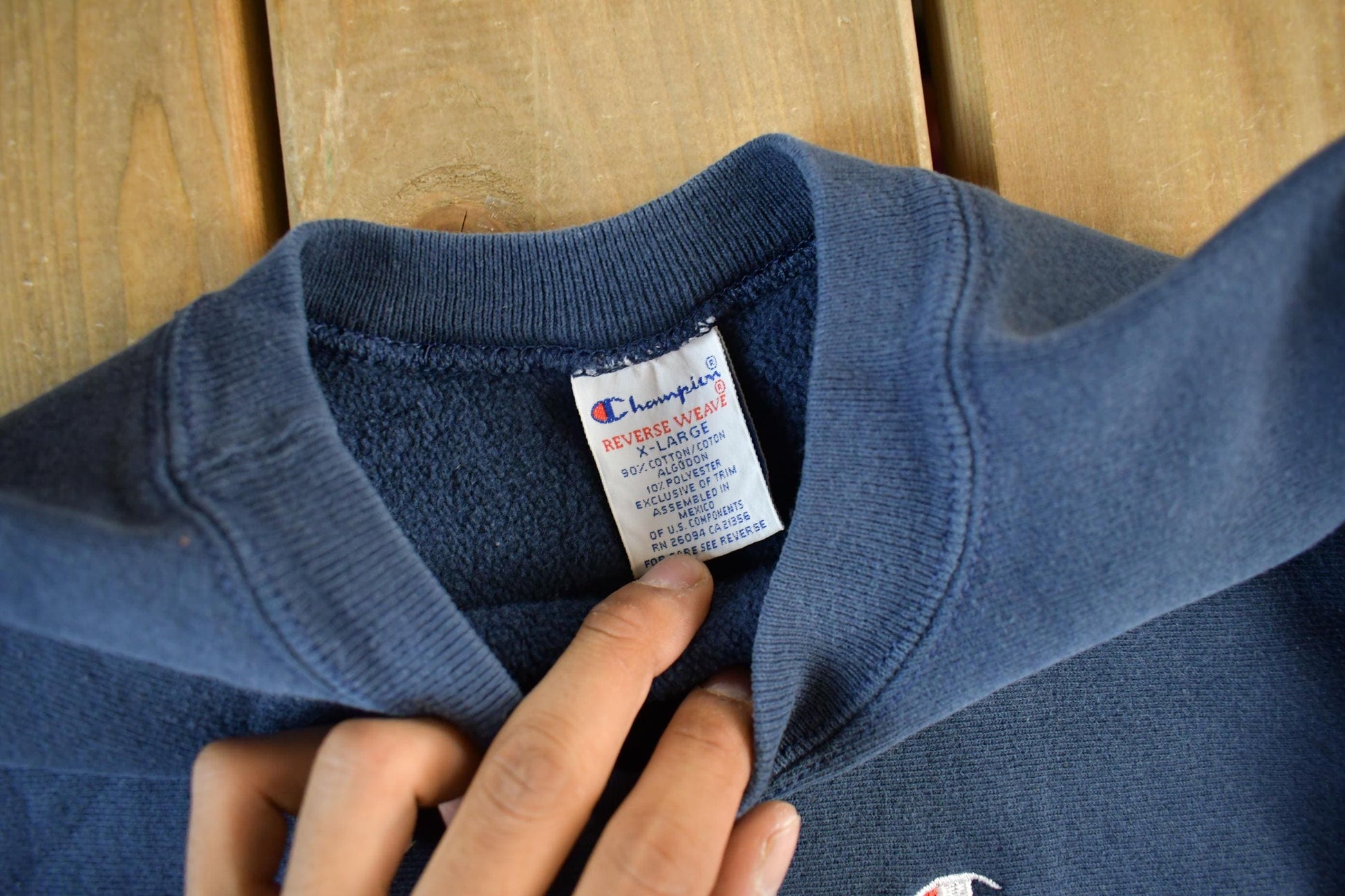Vintage 1990s Champion Reverse Weave Navy Crewneck Sweatshirt Men's XL from propervintagecanada