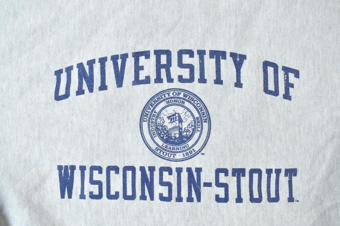 Vintage 1990s Champion Reverse Weave University Of Wisconsin Stout Crewneck from propervintagecanada