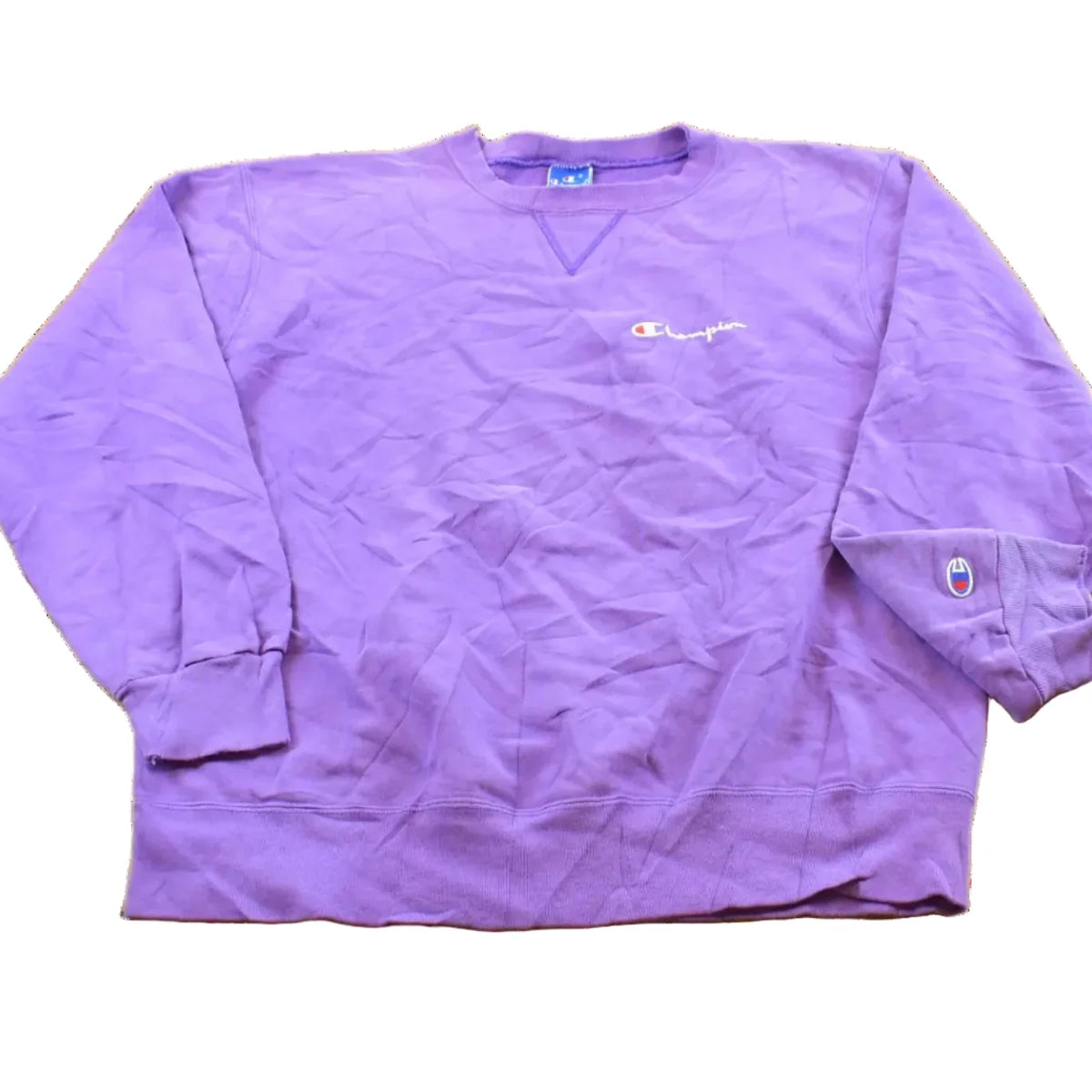 Vintage 1990s Champion Script Logo Purple Crewneck Sweatshirt Men's Medium from propervintagecanada