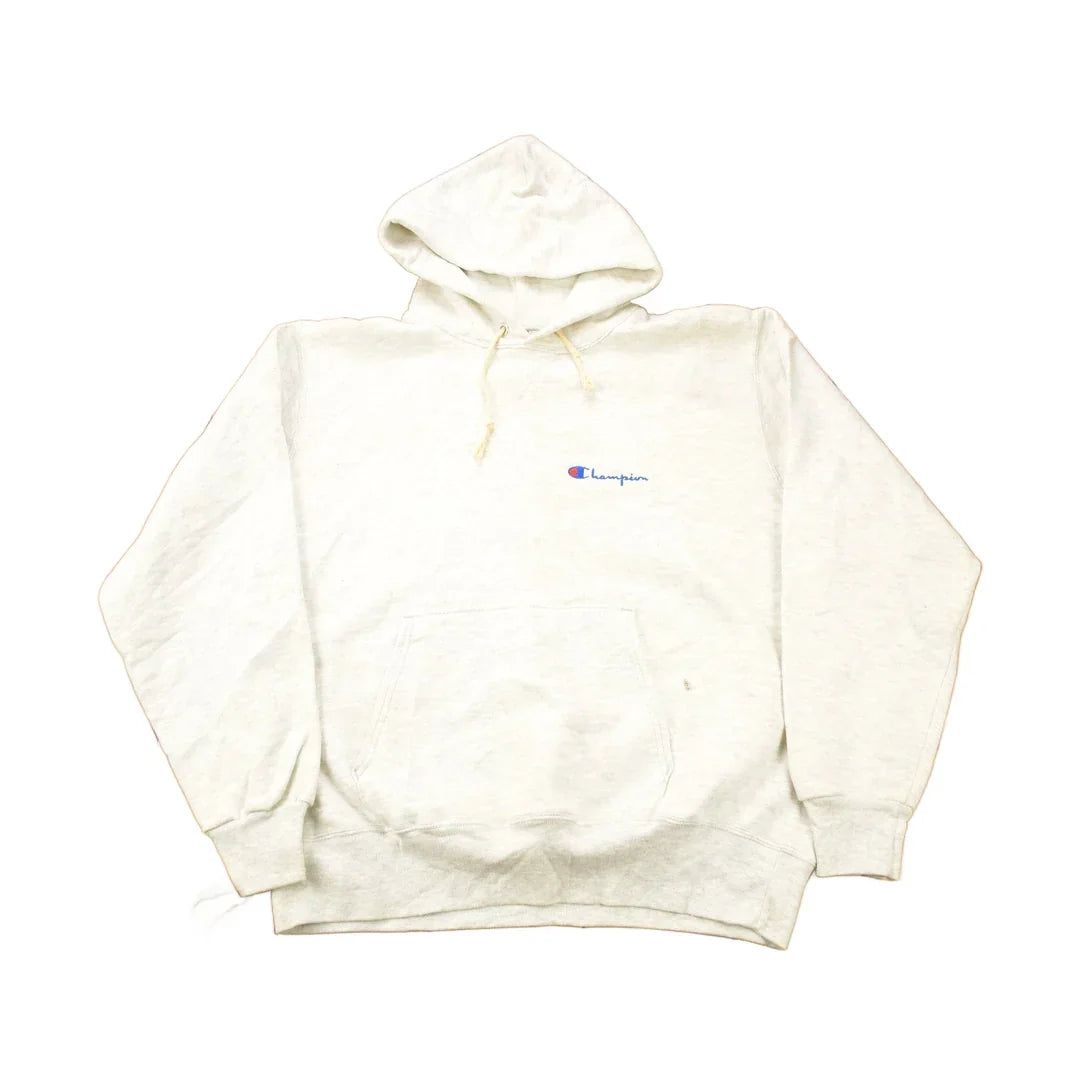 Vintage 1990s Champion Small Logo Grey Hoodie from propervintagecanada