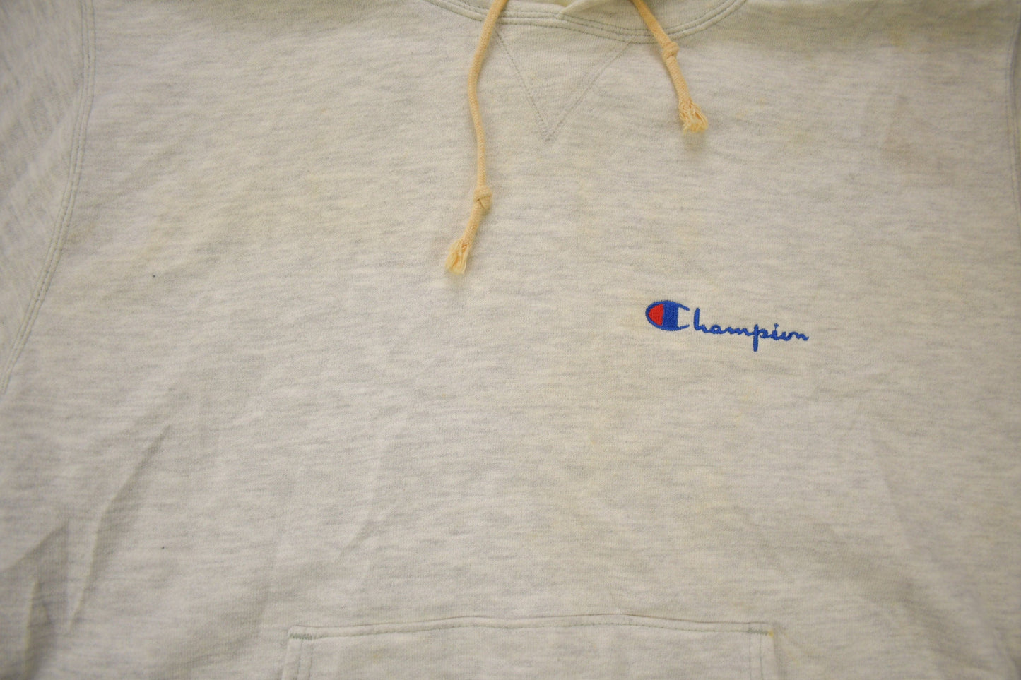 Vintage 1990s Champion Small Logo Grey Hoodie from propervintagecanada
