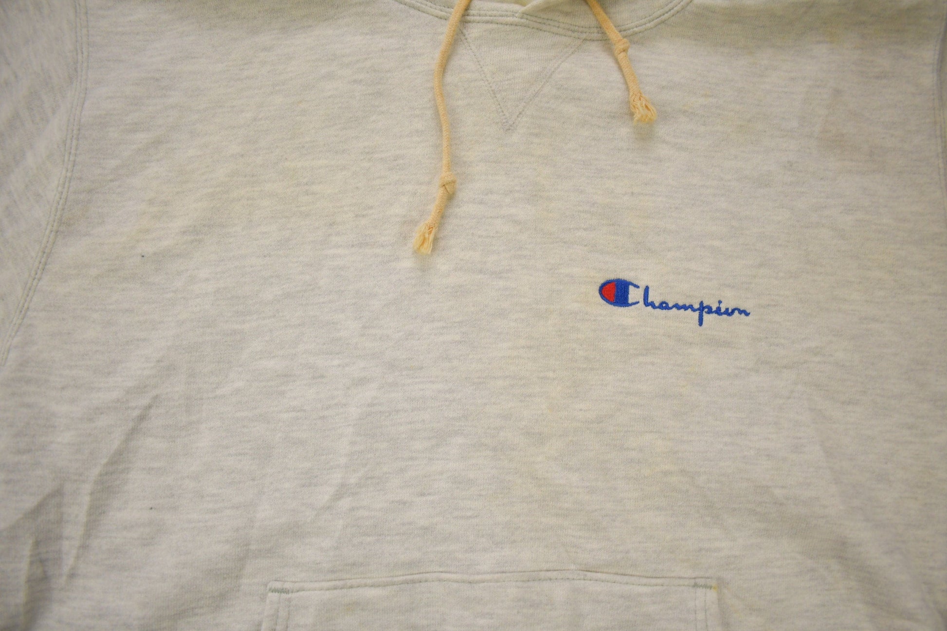 Vintage 1990s Champion Small Logo Grey Hoodie from propervintagecanada