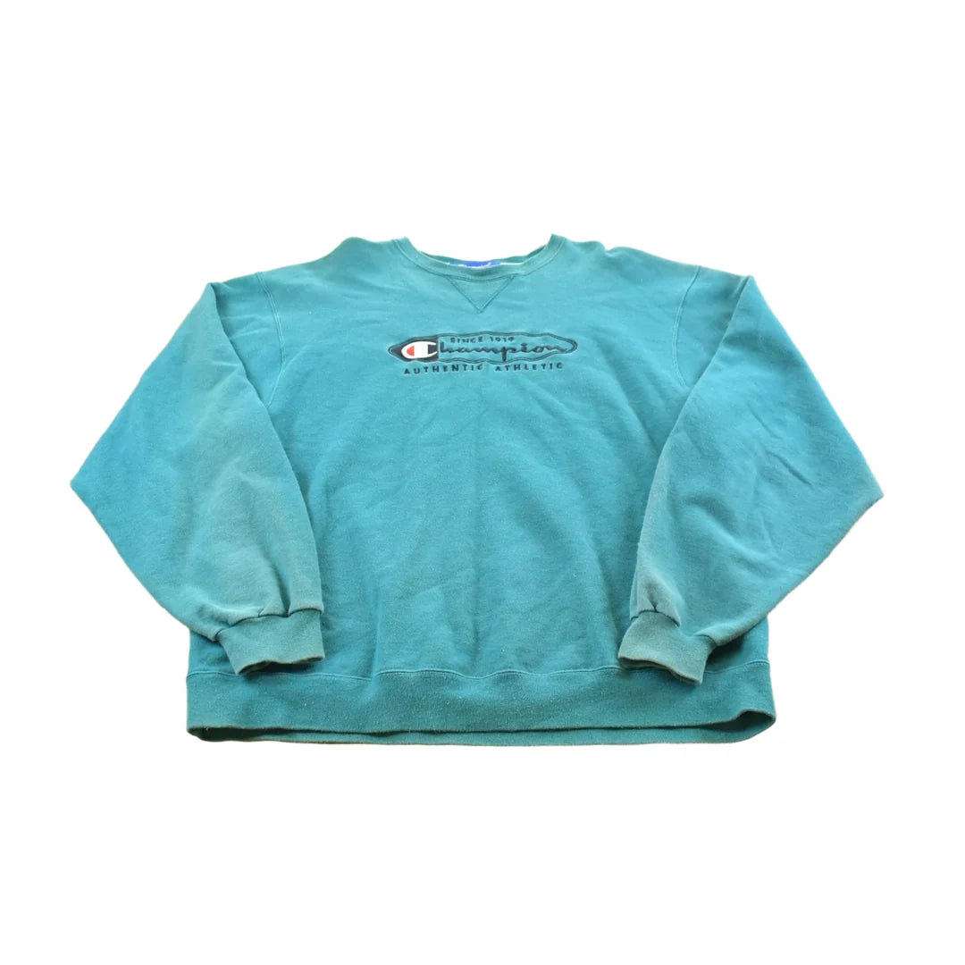 Vintage 1990s Champion Spellout Crewneck Sweatshirt Men's L from propervintagecanada