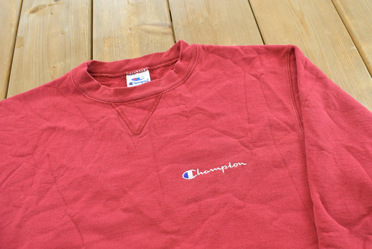 Vintage 1990s Champion Spellout Crewneck Sweatshirt Men's XL / 90s Streetwear / Blank Red Sweater / Athleisure / Street Style from propervintagecanada