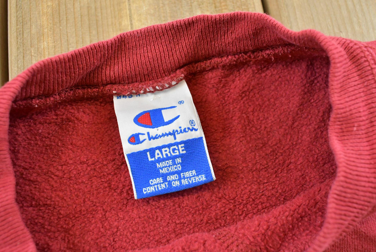 Vintage 1990s Champion Spellout Crewneck Sweatshirt Men's XL / 90s Streetwear / Blank Red Sweater / Athleisure / Street Style from propervintagecanada
