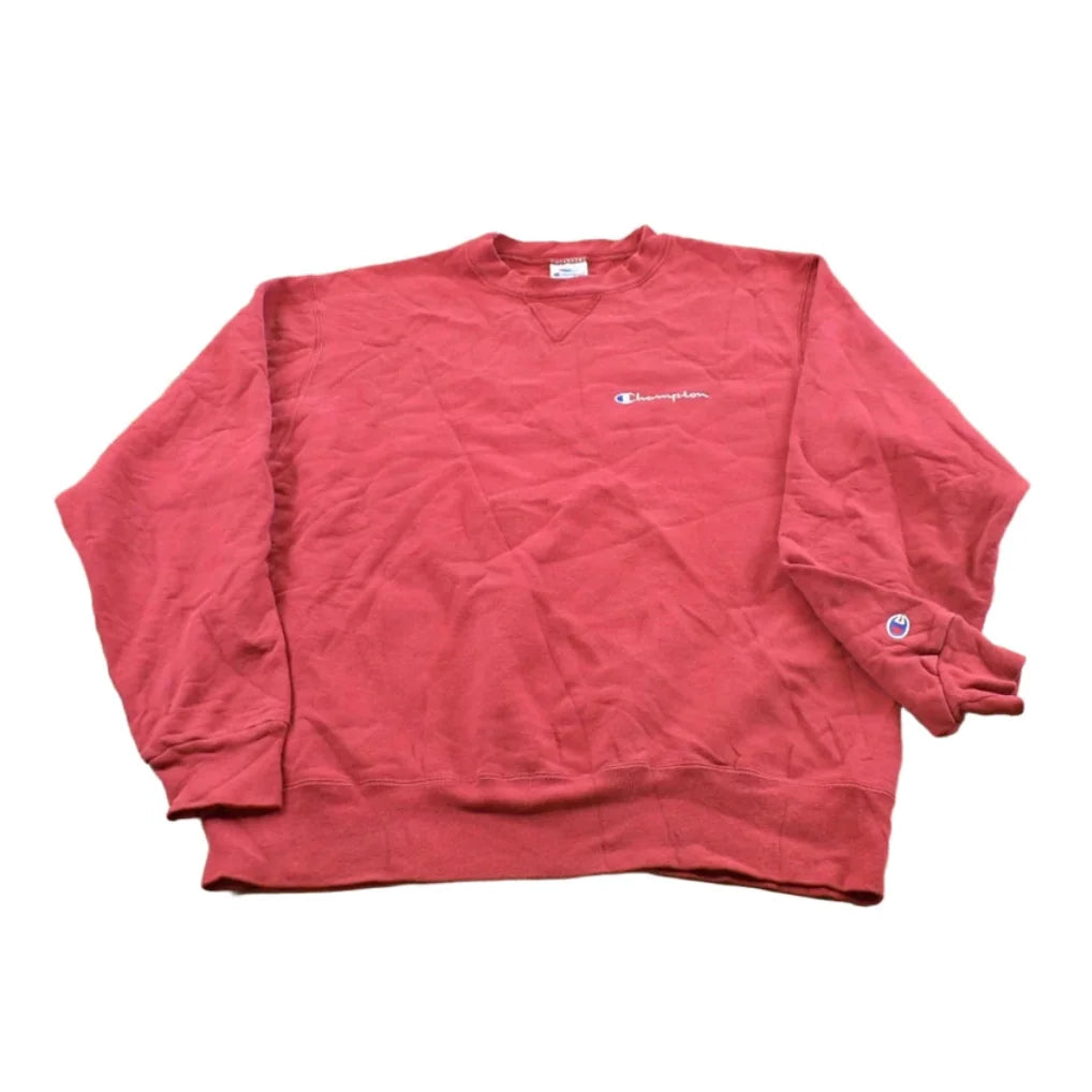 Vintage 1990s Champion Spellout Crewneck Sweatshirt Men's XL / 90s Streetwear / Blank Red Sweater / Athleisure / Street Style from propervintagecanada