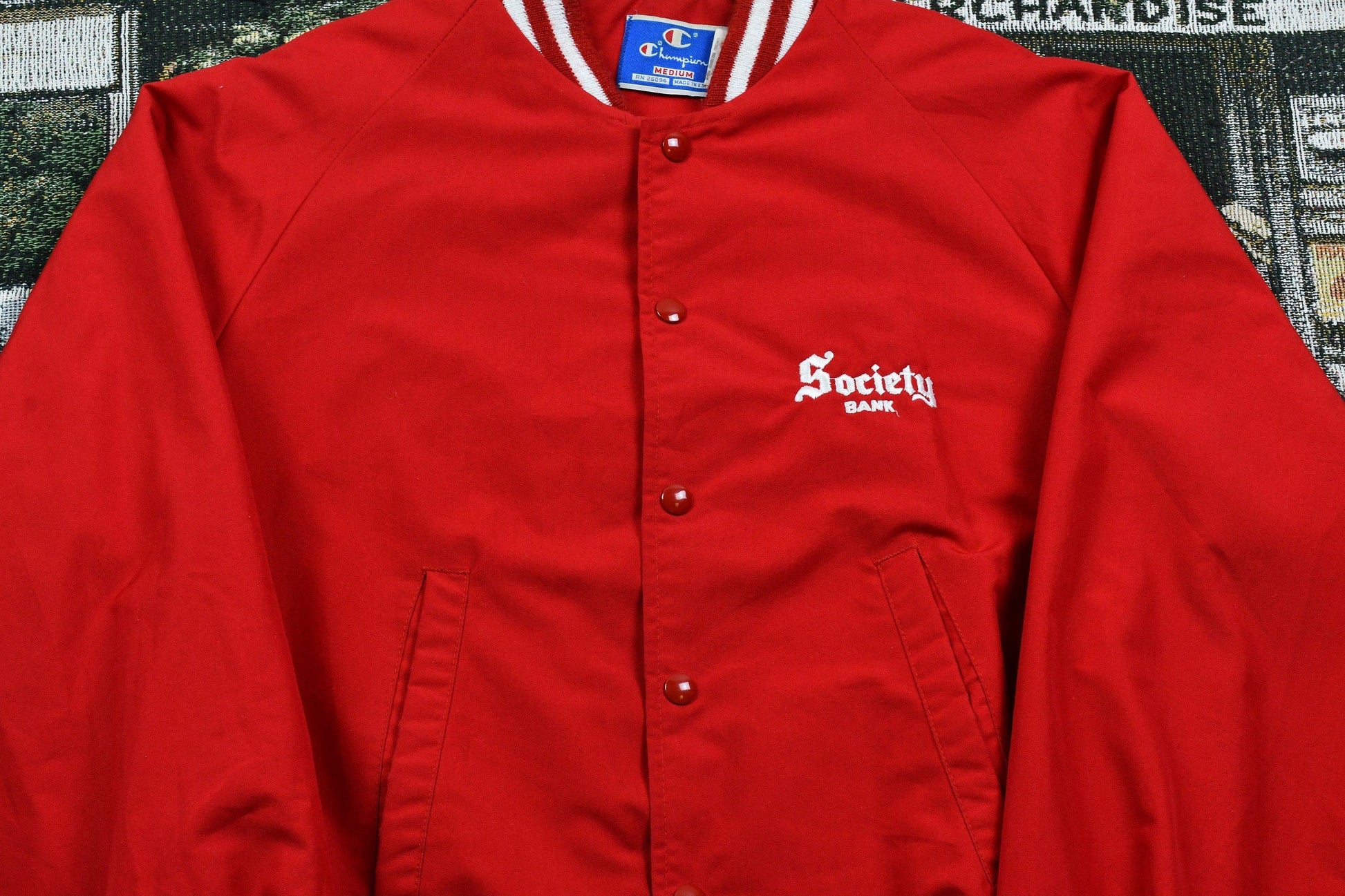 Vintage 1990s Champion Sportswear Satin Snap Button Bomber Men's M