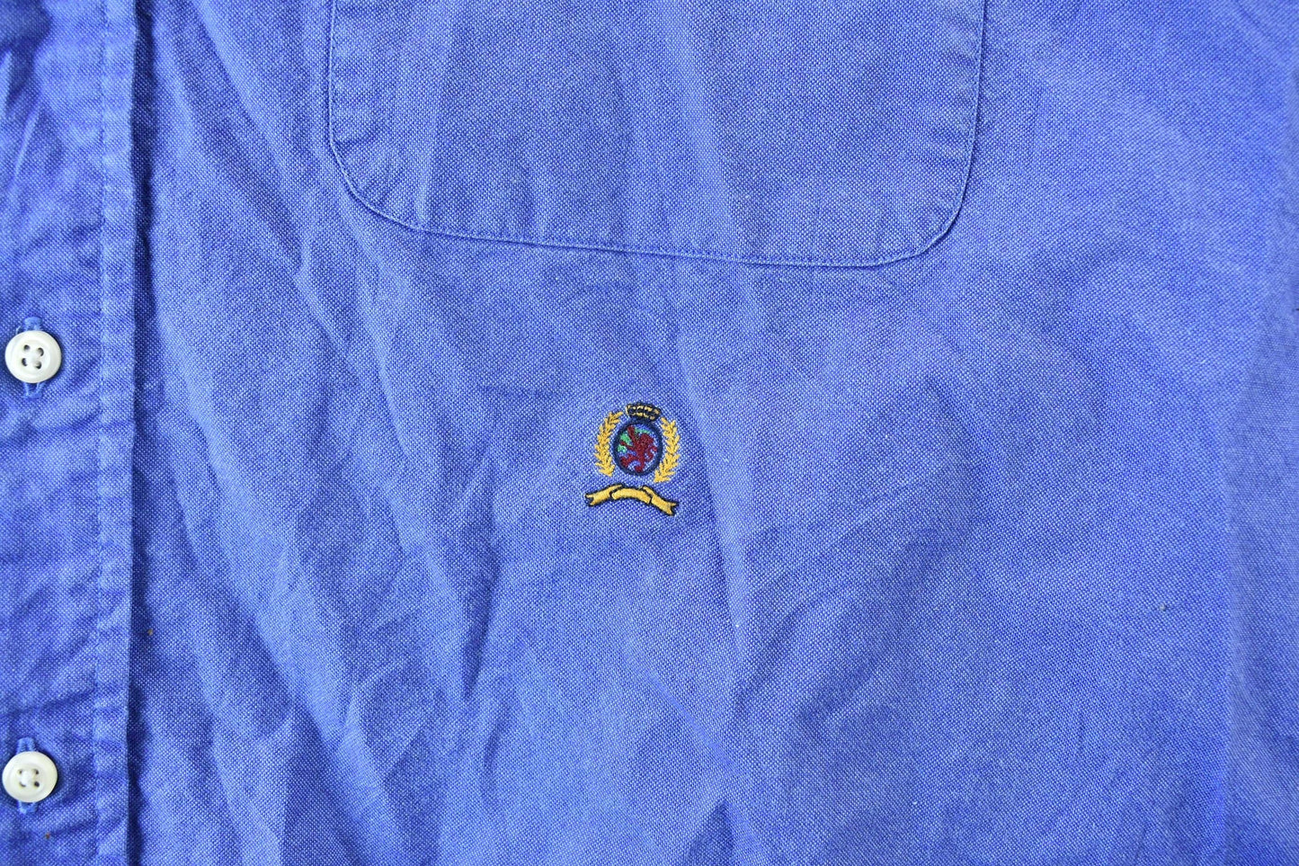 Vintage 1990s Chaps by Tommy Hilfiger Blue Blank Button Up Shirt from propervintagecanada