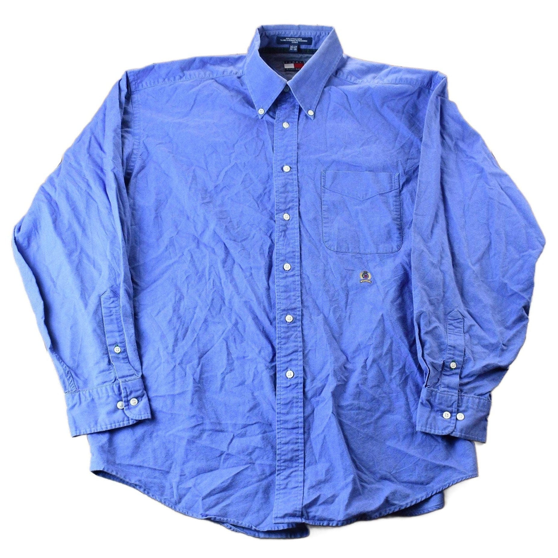 Vintage 1990s Chaps by Tommy Hilfiger Blue Blank Button Up Shirt from propervintagecanada