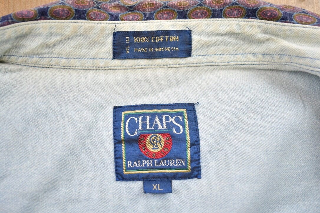 Vintage 1990s Chaps Ralph Lauren Patterned Button Up Shirt Men's 2XL from propervintagecanada