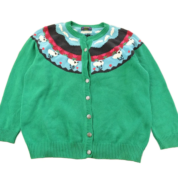 Vintage 1990s Charter Club Farm Knit Cardigan Sweater Women's XL / 90s Crewneck / All Over Print / Grandma Sweater / Button Up from propervintagecanada