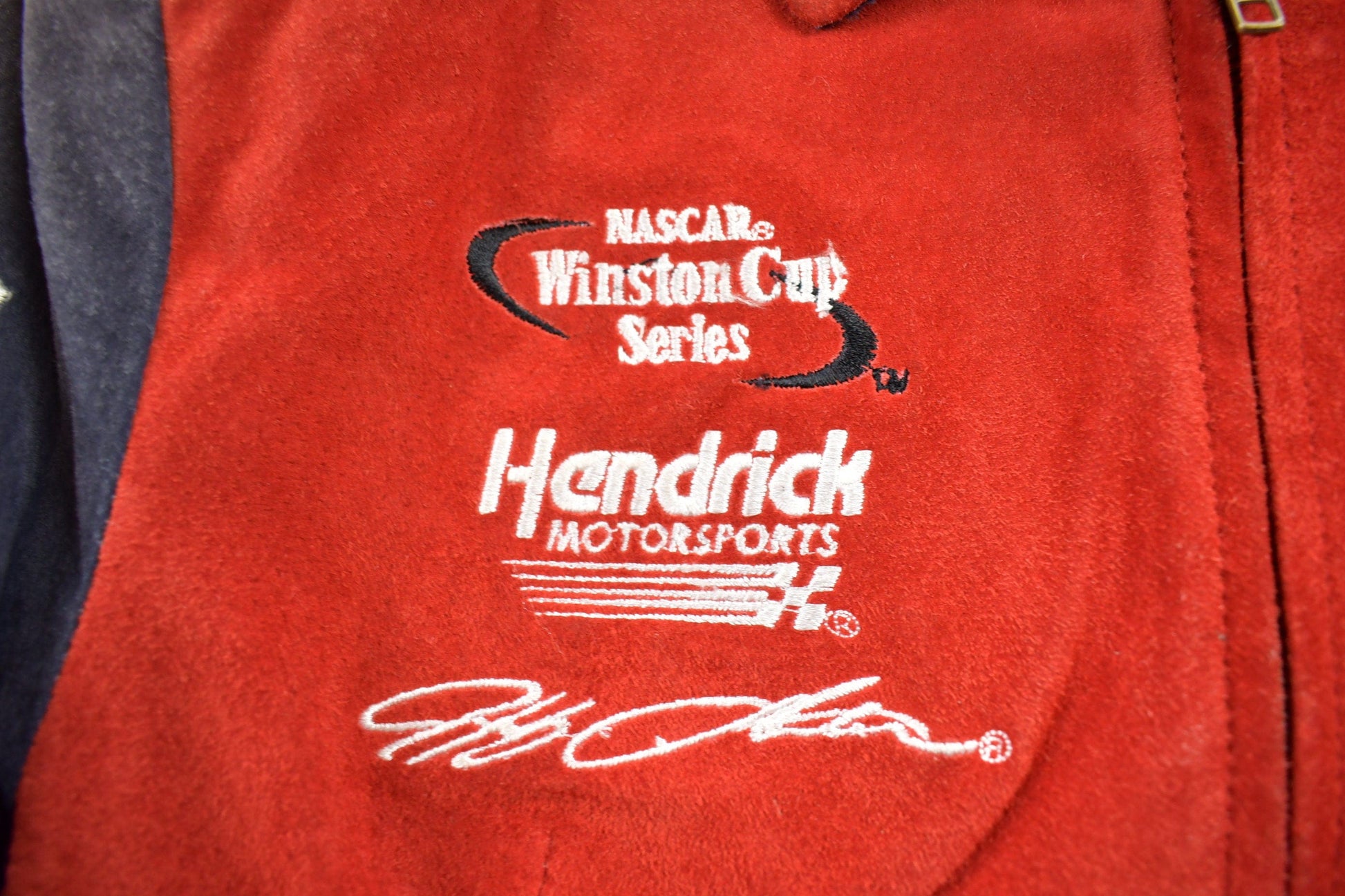 Vintage 1990s Chase Authentics Suede Dupont Nascar Racing Jacket from propervintagecanada